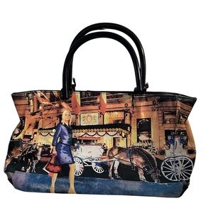 BUENO~NEW YORK CITY Colored Canvas & Leather Handbag/Purse~Bead & Sequin Accents